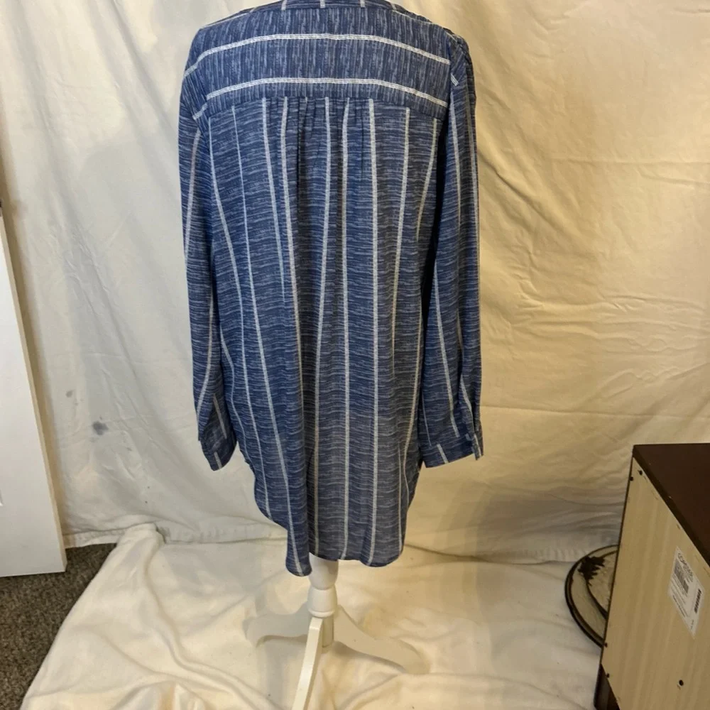 Blue and White Striped‎ Swim Coverup with V-Neck - Picture 4 of 5